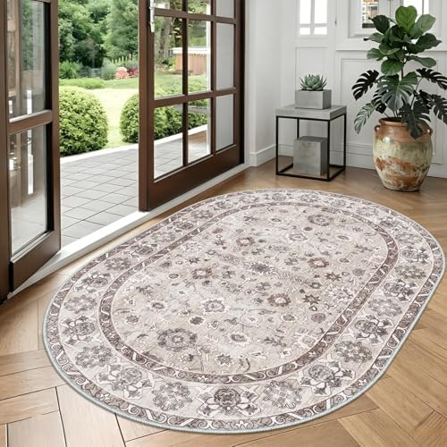 Washable Oval 5x6 Area Rug Soft Floral Carpet - Image 4
