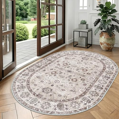Washable Oval 5x6 Area Rug Soft Floral Carpet - Image 4