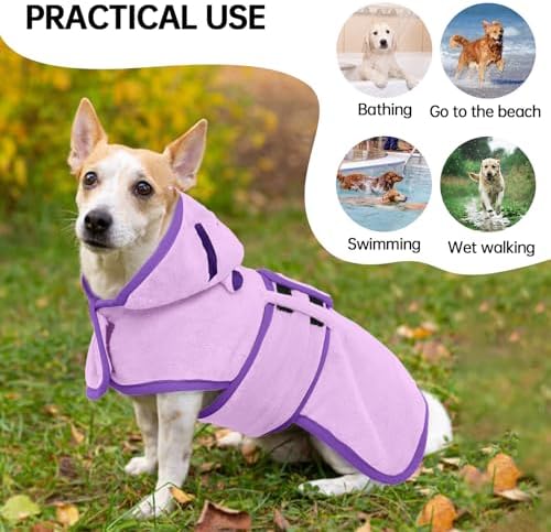 Dog Bathrobe, Fast Drying Coat, Super Absorbent Bath Towel Purple M - Image 3