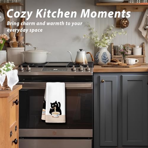 Black Cat Kitchen Dish Towels, Cat Lovers Mom Dad Lady Gifts, Funny Noodle - Image 4