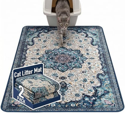 Hompet Cat Litter Mat 2 Pack, 48x72 Large Machine Washable Trapping Mats by Hompet
