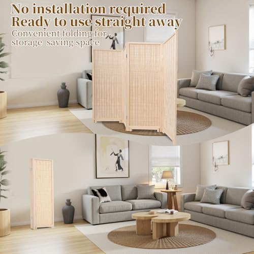 Bamboo Room Divider 4 Panel 47" H, 360°Rotating Feet Privacy Screen - Image 4