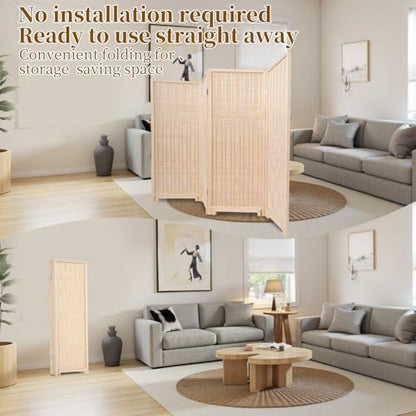 Bamboo Room Divider 4 Panel 47" H, 360°Rotating Feet Privacy Screen - Image 4