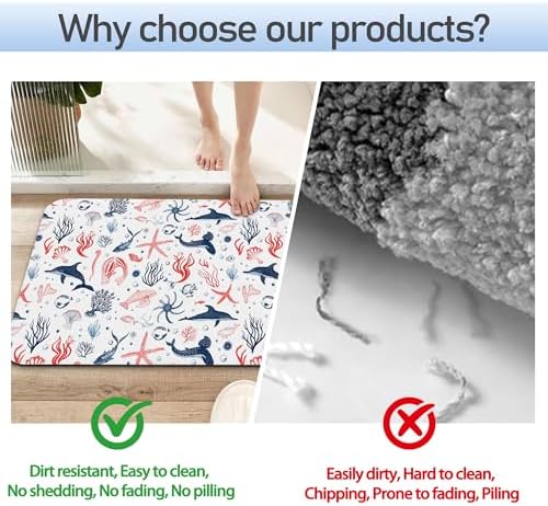 Cartoon Dolphin Bathroom Rug 29.5"x17", Shells Corals Quick-Drying Super - Image 4