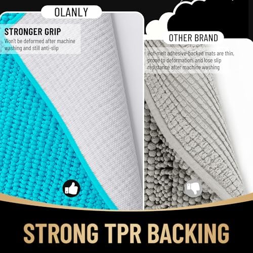 OLANLY Thick Chenille Small Bathroom Rugs Mats 24x16, Aqua Sky - Image 5