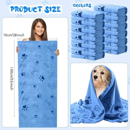 Tatuo 12 Pcs Dog Grooming Towels 28 x 55 Inch Microfiber Drying Pet Bath Towels - Image 2