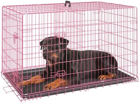 FDW | 42" Foldable Metal Dog Crate | Pink | Cage by FDW