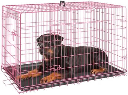 FDW | 42" Foldable Metal Dog Crate | Pink | Cage by FDW