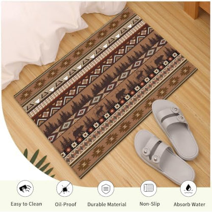 Giwawa Rustic Bear Deer Bath Rug Boho Ethnic Plush Carpet 24x35 Inch Soft - Image 5