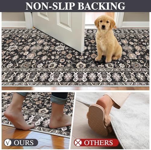 Square 4x4 Rug Soft Non Slip Machine Washable Indoor Carpet Black - Image 5