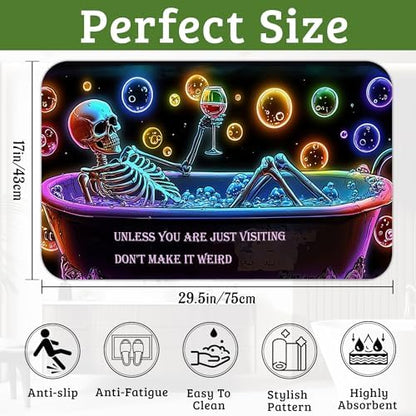 Punk Skull Bathroom Rugs Thin Bath Mat Non Slip Washable, Rubber Backing Quick - Image 2
