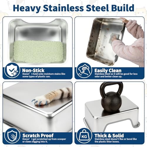 FHTONGE Low Entry Thickened Stainless Steel Cat Litter Box - Image 4