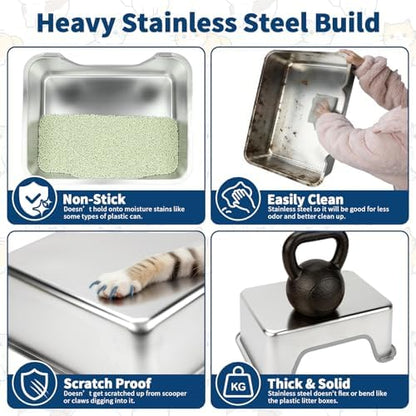 FHTONGE Low Entry Thickened Stainless Steel Cat Litter Box - Image 4