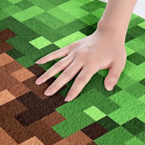 Manfei Pixel Games Bath Mat, Pixel Grid Grass Block Pattern Kids Mats Rugs - Image 2