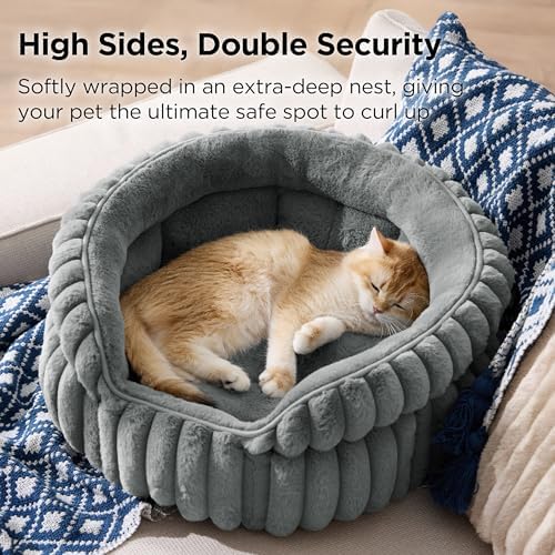 Bedsure ComfyFleece® Washable Cute Cat Bed, Soft Round Kitten Bed - Image 2
