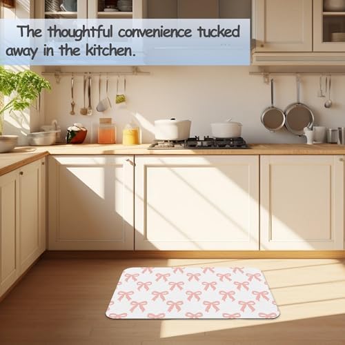 Pink Bow Fast Drying Absorbent Bathroom Mat, Non-Slip Rubber Backing Thin - Image 6
