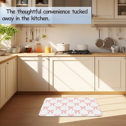 Pink Bow Fast Drying Absorbent Bathroom Mat, Non-Slip Rubber Backing Thin - Image 6