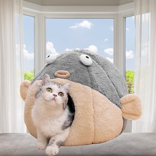 Cat Beds for Indoor Cats-19.7''Cute Pufferfish Larger Cat Cave Bed by Lcybem