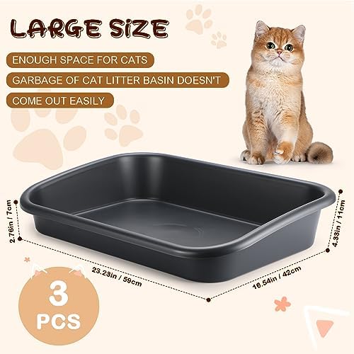 Uiifan 3Pcs Large Low Entry Cat Litter Box, Dark Gray - Image 2