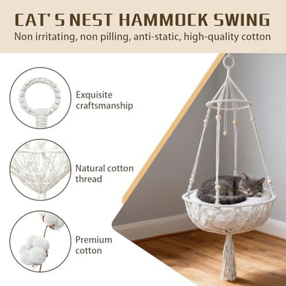 Cat Hammock Cat Window Perch, Bohemian-Style Hanging Basket Swing, Soft Pet Bed - Image 2