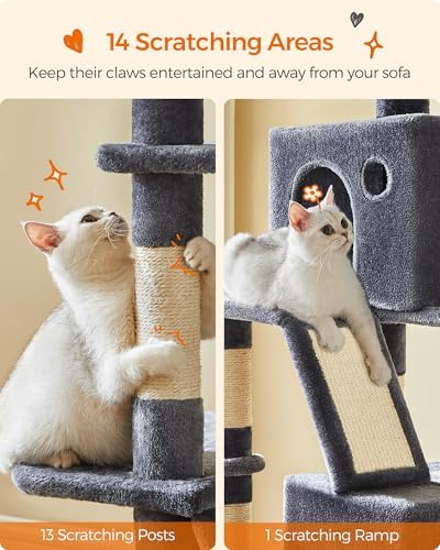 Feandrea Cat Tree, 81.1-Inch Large Cat Tower, Smoky Gray - Image 6