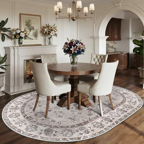 Washable Oval 5x6 Area Rug Soft Floral Carpet - Image 3