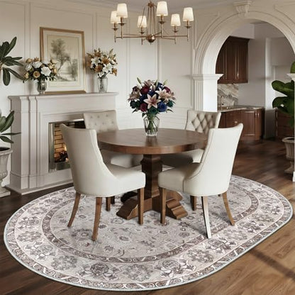 Washable Oval 5x6 Area Rug Soft Floral Carpet - Image 3