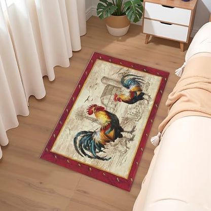 Giwawa Farm Rooster Bath Rug Red Rustic Chicken Bathroom Mat Absorbent Bath - Image 6