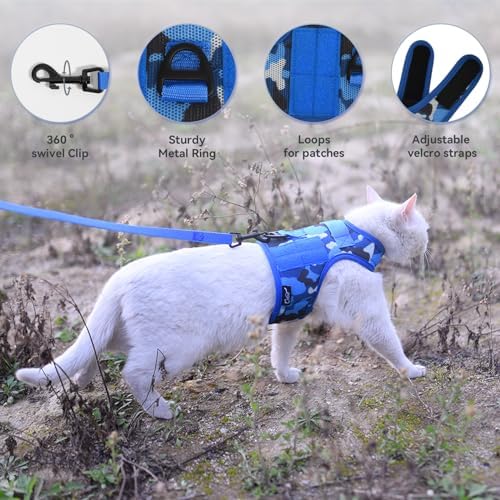 Cat Harness and Leash Set for Walking Escape Proof, Ocean Camo - Image 2
