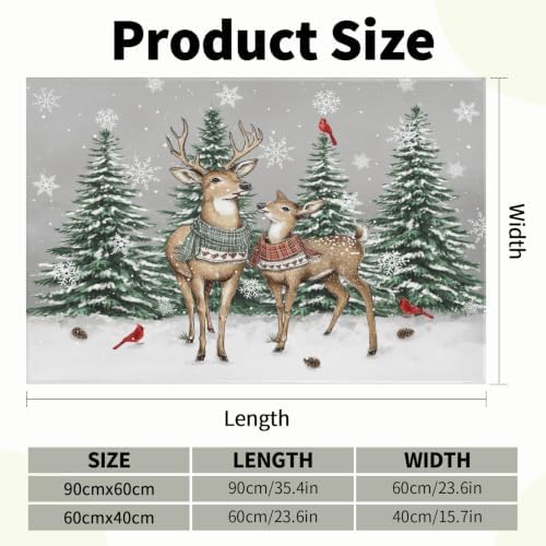 Giwawa Winter Deer Bath Rug Pine Tree Entryway Front Door Mat Non Slip - Image 2