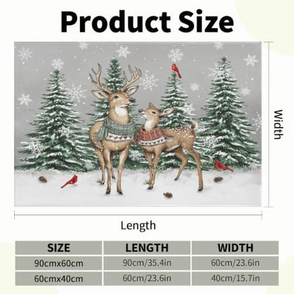 Giwawa Winter Deer Bath Rug Pine Tree Entryway Front Door Mat Non Slip - Image 2