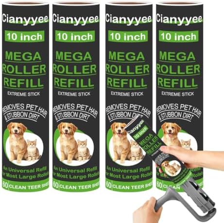 10 Inch Lint Roller Refills, 4 Rolls 240 Sheets by Cianyyee