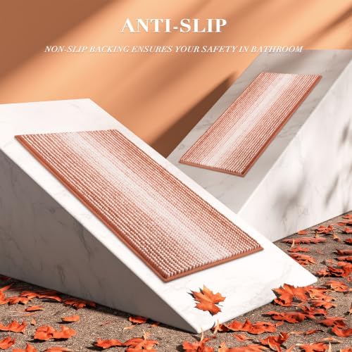 BSICPRO Bathroom Rugs Sets 2 Piece, Non Slip Striped Bath Mat, Light Orange - Image 4
