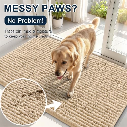 Smiry Dog Door Mat for Muddy Paws 30x20, Ultra Absorbent Chenille Doormat - Image 5