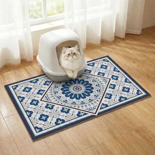 Bohemian Kitty Litter Mat 24"x17", Non-Slip Litter Box Mat, Washable Cat Litter by BLESWIN