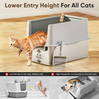 16" High Sides Stainless Steel Litter Box - Image 4