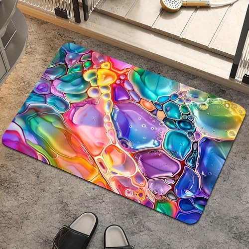 Bath Mat Rug, Rainbow Bubble Non Slip Quick Dry Super Absorbent Thin Bathroom by ZHUZHISHAN