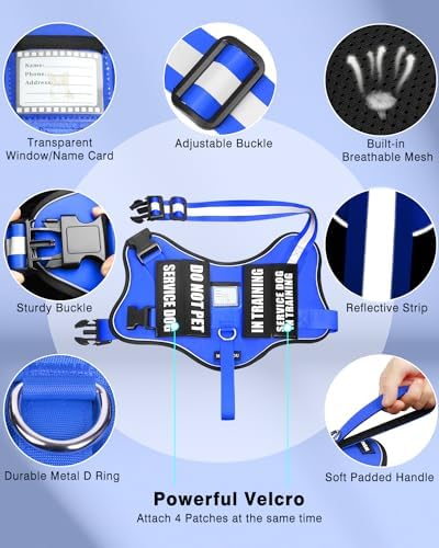 Small Service Dog Vest Harness and Leash Set+10 Patches Blue XS - Image 3