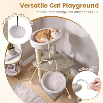 PETSITE 36-inch Modern Cat Tree, 2 Comfy Cat Beds, Interactive Hanging Ball - Image 6