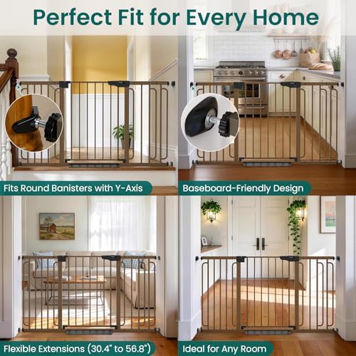 Cumbor 30.4-56.8" Extra Wide Baby Gate, Auto Close Dual Lock Dog Gate Brown - Image 6