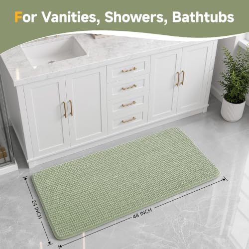 Ophanie Sage Green Bathroom Rugs 48x24, Soft Chenille Bath Mat, Non Slip - Image 2