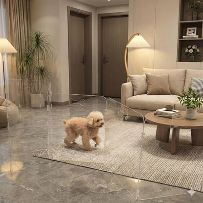 6-Panel Clear Acrylic Freestanding Dog Gate, Folding Pet Barrier - Image 3