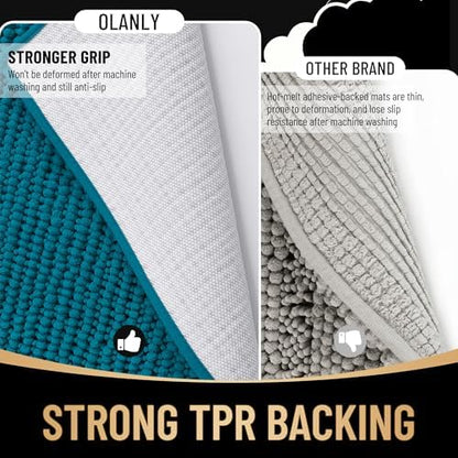 OLANLY Thick Chenille Absorbent Bathroom Rugs Mat 36x24, Peacock Blue - Image 5