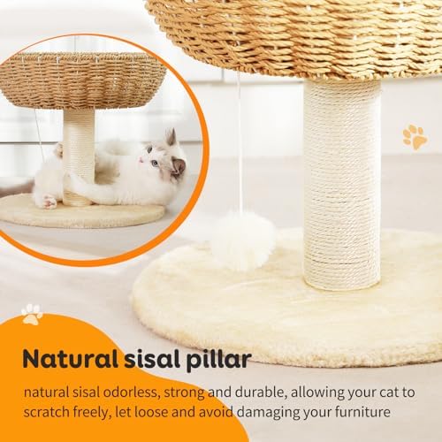 Small Cat Tree with 17.5-Inch Woven-Style Bed and Scratching Post - Image 4