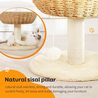 Small Cat Tree with 17.5-Inch Woven-Style Bed and Scratching Post - Image 4