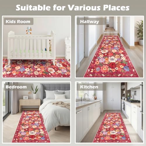 Red Hallway Runner Rug 2x6 for Bedroom Kitchen - Image 4