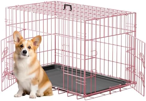 FDW | 30" Foldable Metal Dog Crate | Pink | Cage by FDW