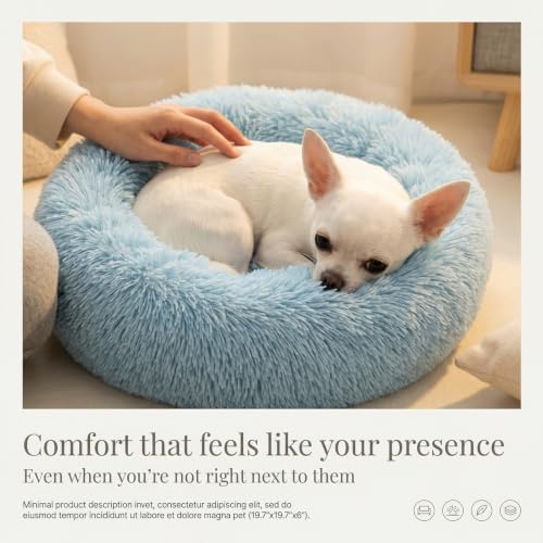 nononfish Fluffy Donut Dog Bed for Small Dogs, Cozy Plush Pet Bed - Image 2