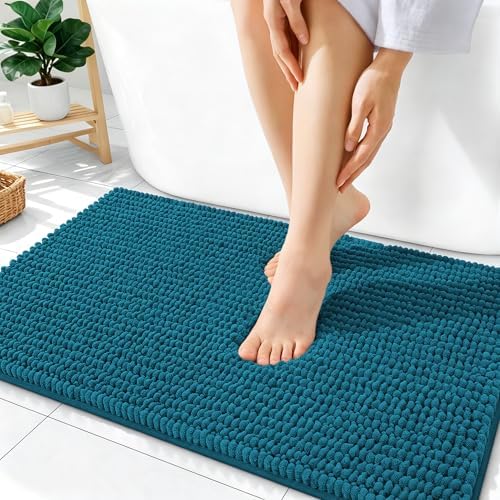 OLANLY Thick Chenille Absorbent Bathroom Rugs Mat 36x24, Peacock Blue by OLANLY