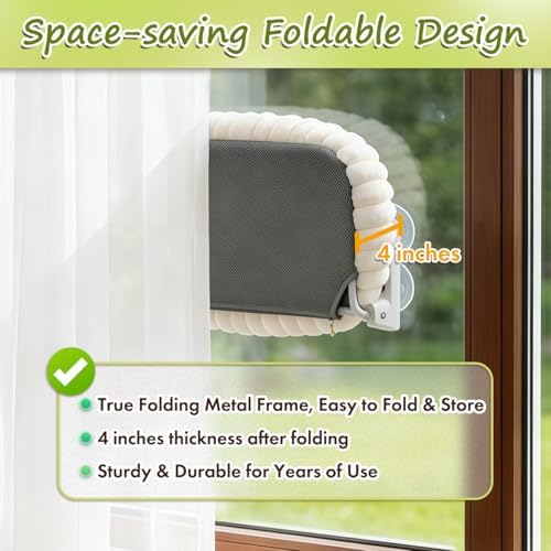 Zoratoo 2PC Cloud-Cuddle Cat Window Perch, Foldable Cat Hammock, L White - Image 2